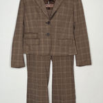 New York & Company Brown Plaid Blazer Pant Suit Set Size 12 / 10 Photo 0
