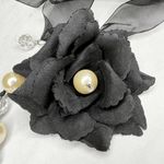 Faux Pearl and Clear Beaded Black Ribbon Tie Statement Necklace Photo 1