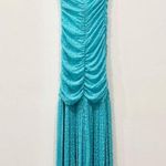 Ganni NWT Sleeveless Halter Ruched Mermaid Maxi Dress Blue Curacao Womens 34/2-4 Photo 2