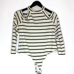 ASOS NWT  Black & White Striped Cutout Cold Shoulder Bodysuit - Size 12 Photo 4