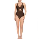 DKNY  One Piece‎ Womens Small Brown Twisted Knot Ruched Swimsuit Beachwear Photo 2