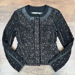 Diane Von Furstenberg  Maya Pebble Lace and Leather Black Button and Zip Blazer Photo 1