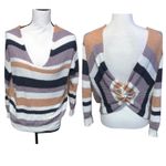 Love Tree  Colorful Striped V-Neck Sweater Twisted Knot Back Photo 1