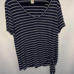 Matty M Navy Blue And White Stripe V Neck Side Knotted Pullover T Photo 2