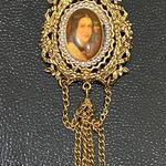 Vintage ART Signed Lady Portrait Cameo Ornate Gold Photo 1