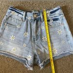 Angel Kiss Blue Denim Jean Shorts with White and Yellow Embroidered Flowers, Size 0/24 Photo 7