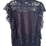 Brand NWOT classy ADIVA medium high neck NAVY lace shirt SIZE SM Photo 1