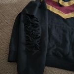 Vintage Havana Women’s Hooded Black Cold Shoulder Ripped Seeatshirt Black Photo 3