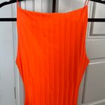 ZARA  Ribbed High Square-Neck Midi Dress in Orange Photo 7