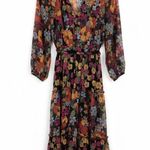 Anthropologie Fig & Flower Floral Midi Dress Black Sheer 3/4 Sleeve Women’s Med Photo 1
