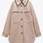 ZARA  NWT beige tan oversized button front stitched shacket Photo 0