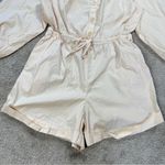 J.Crew Women’s Cotton Poplin Tie-Sleeve Button Front Romper in Palest Peach M Photo 4