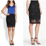 Eileen Fisher Black Gray Knit Crochet Lace Overlay Straight Pencil Skirt Size XS Photo 1