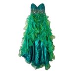FIESTA Emerald Green Peacock High Low Ruffled Gown Dress Sequin Bling Glam Sz L Size L Photo 2