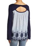 Caslon  Blue & White Embroidered Back Long Sleeve Blouse (M) Photo 1