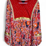 Cynthia Steffe Cynthia Rowley Red Gold Floral Boho Blouse Womens 1X Fall Peasant Flowy Shirt Photo 0
