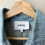 Nanushka Dress Denim Short Sleeve 80s Wash Blue Belted Mini Dress M Size M Photo 4