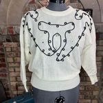 Sweater 1980s dolman sleeve white black swirls pearl sparkle Size L Photo 0