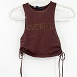 Motel ‎ Cowgirl Chocolate Brown Rhinestone Tank Top Drawstring Western Size S Photo 2