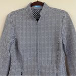 J. McLaughlin  Navy Chevron Print Scuba Full Zip Slim Jacket Size Large Photo 3