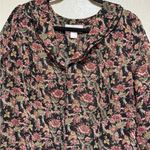 CJ Banks Earthy Floral Ruffle Collared Button Down Blouse | Shirt | Top Black Size XL Photo 2