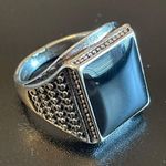 Elegant obsidian S925 antique silver ring size 9.5 Photo 1