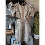 Mac Duggal Ieena  Metallic Puff Sleeve Cutout Mini Dress Copper Gold Womens Size Photo 4