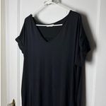 Entro Maxi Dress Women's Medium Black V-neck Oversized Short Sleeve Jersey Knit Photo 5