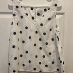 A New Day  Women's Linen Blend Sleeveless‎ V-Neck Blouse Large White Polka Dot Photo 0