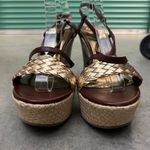 Audrey Brooke  9.5 Shakes Brown Gold Weave Espadrille Platform Wedge Sandals Photo 4