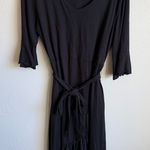 Soft Surroundings Black Ruffled Faux Wrap Belted Knee Length Dress Womens LP Photo 0