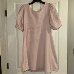 Free People  Penelope Mini Dress Pink Polka‎ Dot Puff Sleeve keyhole back size L Photo 1