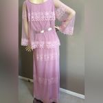 VINTAGE 70s Elegant Pink lavender Sheer Lace Maxi Dress,Size 12,made in U.S.A. Photo 3