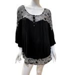 Naïf Naif Boho Black White Flowy Embroidered Lace Babydoll Three Quarter Shirt 2X Photo 0