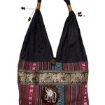 Hippie Festival Boho Colorful Shoulder Bag Women’s M Elephant Detail Tassels Black Photo 1