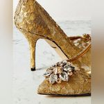 Dolce & Gabbana | Bellucci Gold Metallic Lace Heels Crystal Embellishments 37 Photo 0