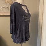 rock'n roll Cutest Long V Cut Beck Blue “Enjoy  “ Short Sleeve Flowy Top Photo 3