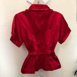 2000s Y2K Romantic Red ruffle button up fitted blazer blouse shirt belted waist short sleeve #whimsygoth #coquette Size L Photo 2