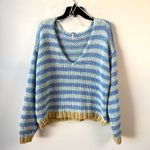 Free People  Striped Portland Pullover Sweater Blue Lake Combo S Photo 3