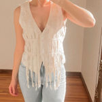 Johnny Was  Western Frey Edge Cotton Vest Size S Photo 0