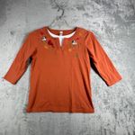 Morning Sun Top Birds Embroidered Fall Layer Tunic Autumn Pullover Orange Small Orange Photo 1