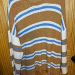 Arpeggio Knitwear Yellow white & Blue Stripe Crewneck Sweater women size XL Tan Photo 0