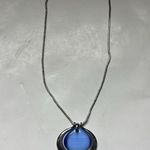 Lia Sophia Bayside Necklace Silver Blue Fiber Optic Stone Pendant Snake Chain Photo 1