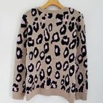 By Design Leopard Print Ivory Rose Knit Crewneck Pullover Sweater Tan Size XL Photo 1