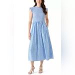 Crown & Ivy  Blue White Gingham Sleeveless Smocked Dress 8 NWT Midi Photo 1