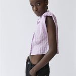 ZARA  Gingham Shoulder Pad Poplin Shirt Button Down Photo 3