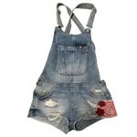 ZARA Trafaluc Denim Overall Shorts with Rose Embroidery | Size S Photo 1