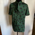 ZARA  Womens Blouse Size Medium Silky Polka‎ Dot Bow Necktie Green Black NEW Photo 6
