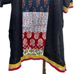 Boho Ethnic Patchwork Tunic Top Black Multicolor V Photo 2