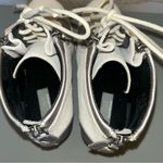 Saks 5th Avenue Gray for Saks Fifth Avenue Suede Leather Metallic Lace Up Wedge Booties sz 6.5 Photo 5